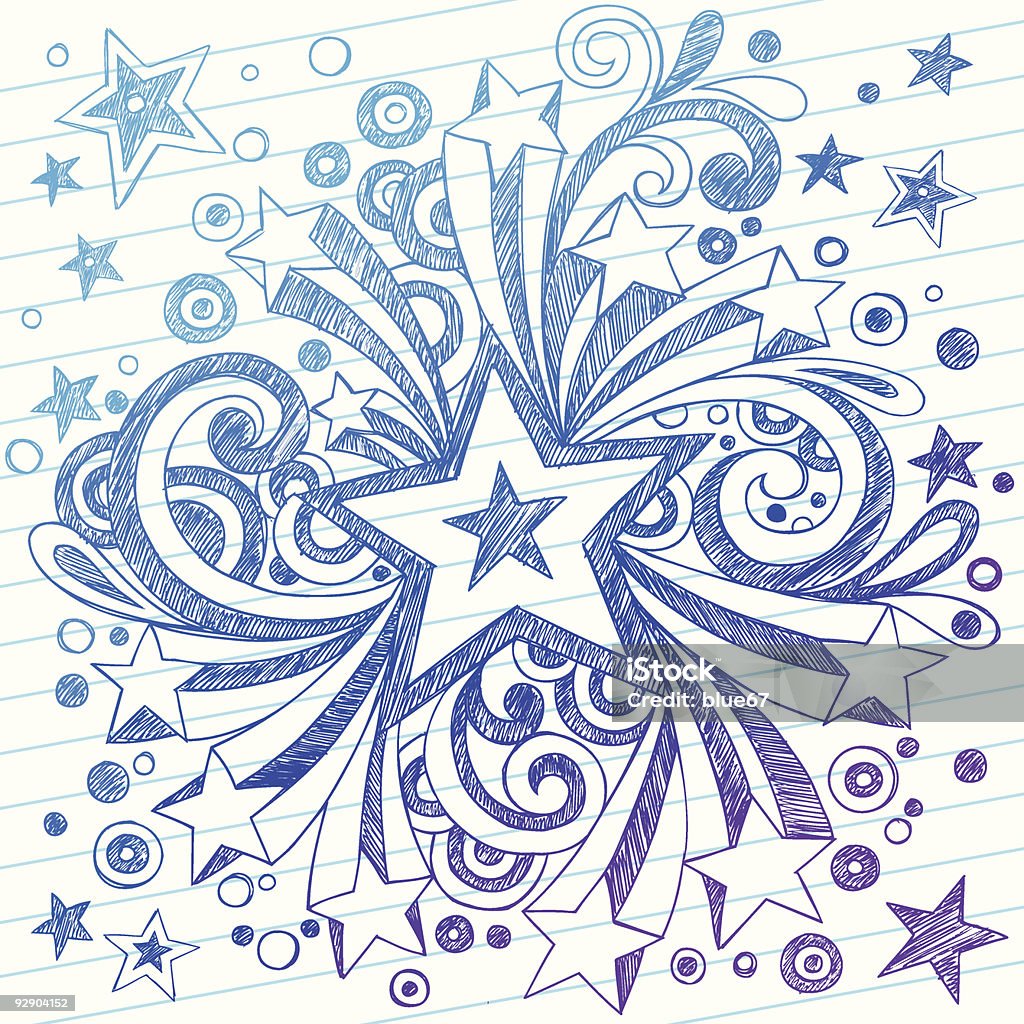 Hand-Drawn Sketchy Doodle Star Burst Vector Illustration of Sketchy Hand-Drawn Doodle Stars on Lined Notebook Paper background.  Abstract stock vector