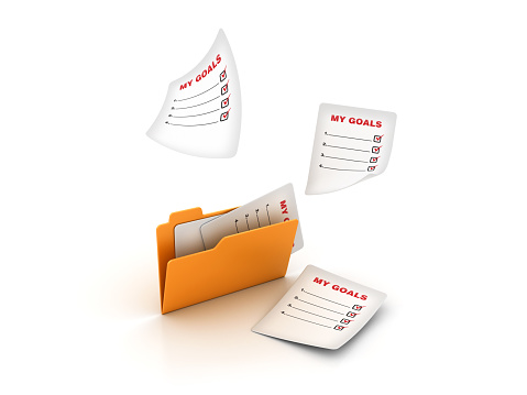 Computer Folder with Goals Papers  - White Background - 3D Rendering