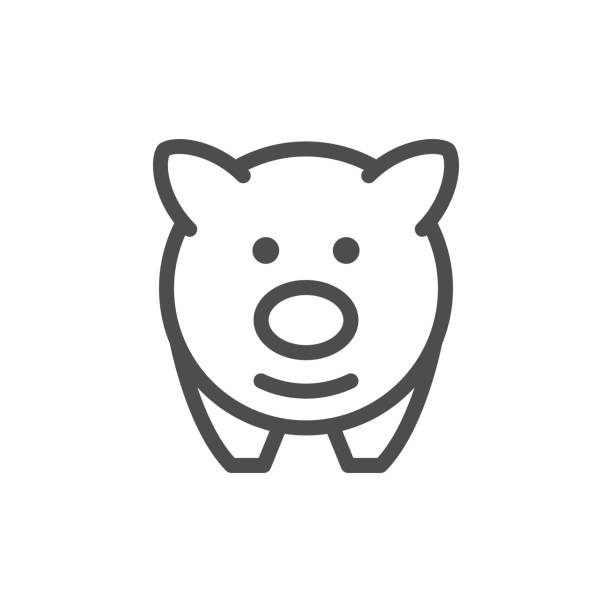 ilustraciones, imágenes clip art, dibujos animados e iconos de stock de cerdo de icono de línea - piggy bank currency business coin