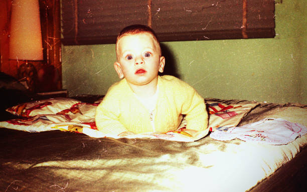 Old photo of vintage baby boy stock photo