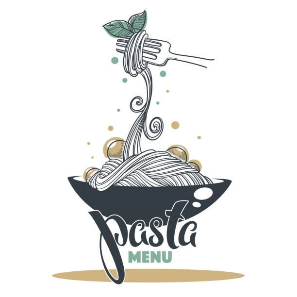 ilustrações de stock, clip art, desenhos animados e ícones de pasta menu, hand drawn sketch with lettering composition for yout logo, emblem, label - spaghetti
