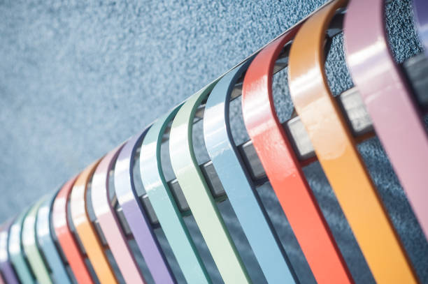 istock colorful metallic bench in the street 929051778