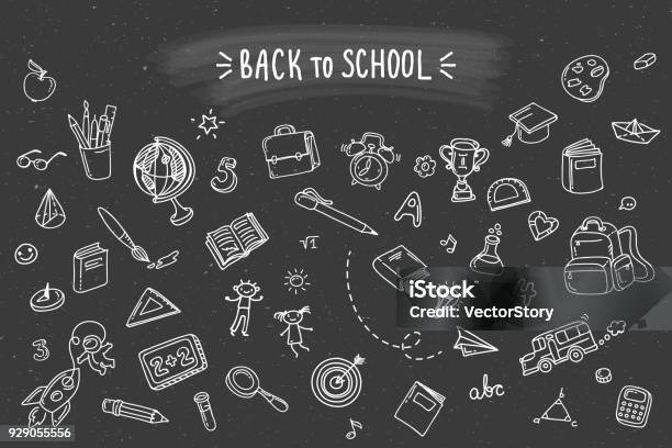 Back To School Stock Illustration - Download Image Now - Chalkboard - Visual Aid, Education, Doodle