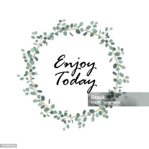 Elegant And Cute Wreath With Silver Dollar Eucalyptus Healing Herbs For Cards Wedding Invitation Posters Save The Date Or Greeting Design Vector Stock Illustration - Download Image Now