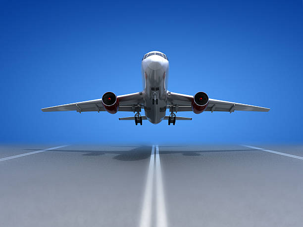decole avião - runway airplane airport three dimensional shape - fotografias e filmes do acervo
