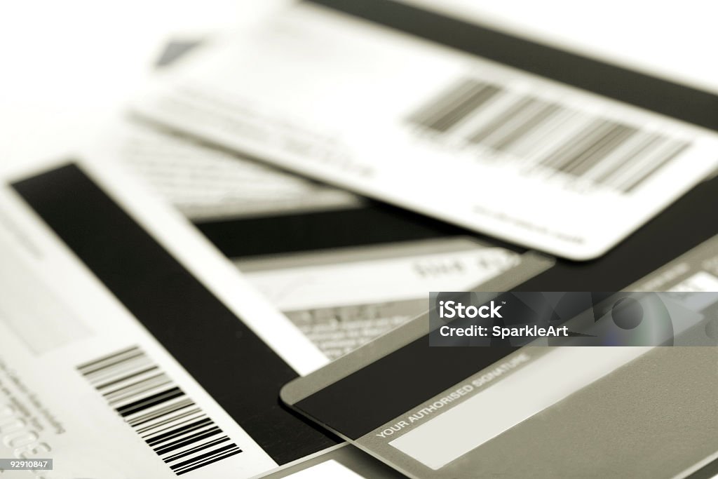 Conservare le carte di credito e - Foto stock royalty-free di Codice a barre
