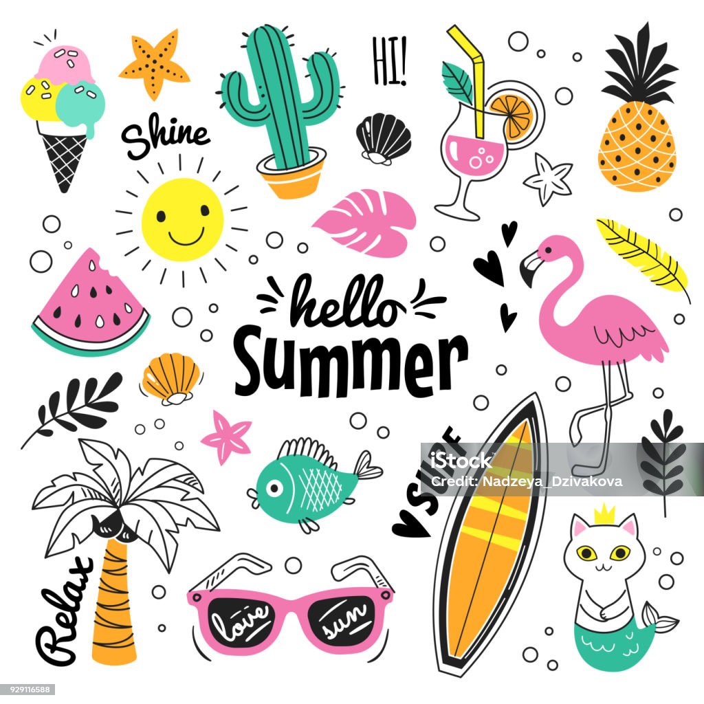 Collezione Hello Summer. - arte vettoriale royalty-free di Estate