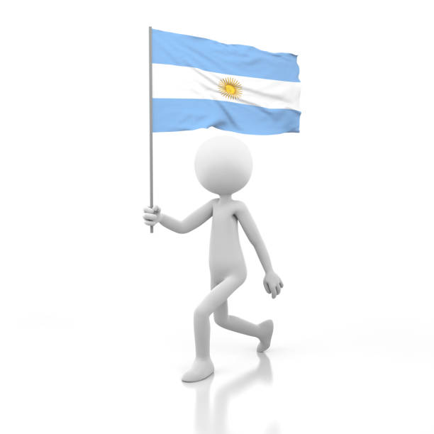 istock Small Person Walking with Argentina Flag in a Hand. 929121748