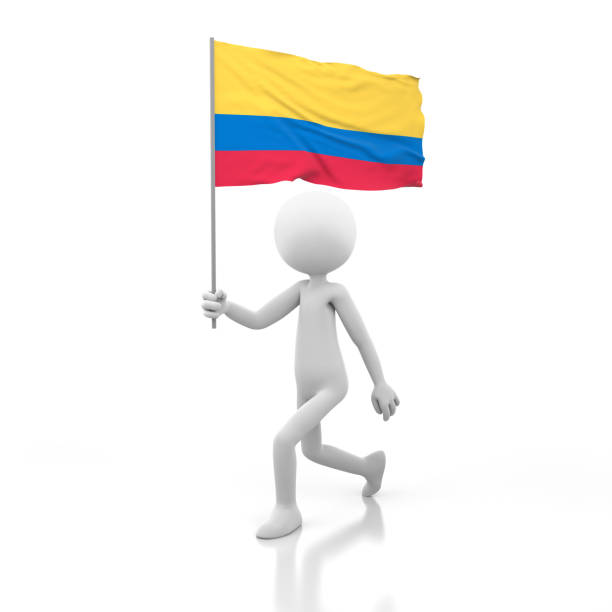 istock Small Person Walking with Colombia Flag in a Hand 929121750