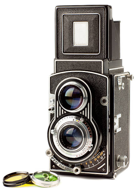 vecchia macchina fotografica con foto filtro - lighting technique aperture photocamera color image foto e immagini stock