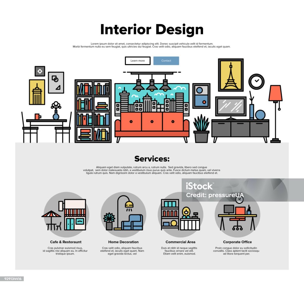 Interior Design Flat Line Web Graphics Stock Illustration - Download ...