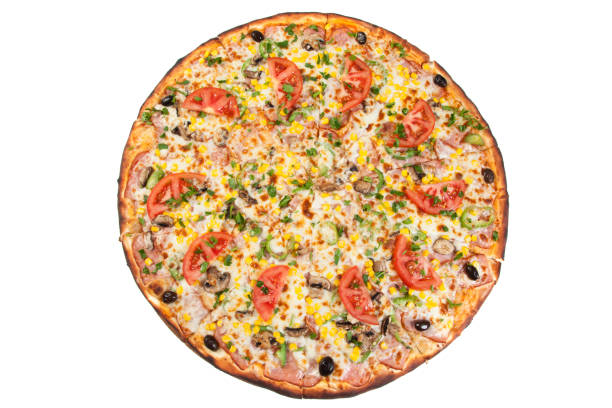 istock Delicious pizza, isolated on white. Top view 929138738