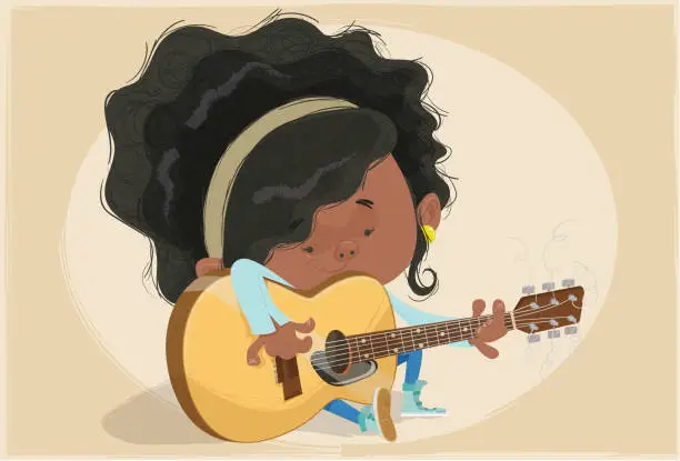 Vector illustration of The girl and the guitar
