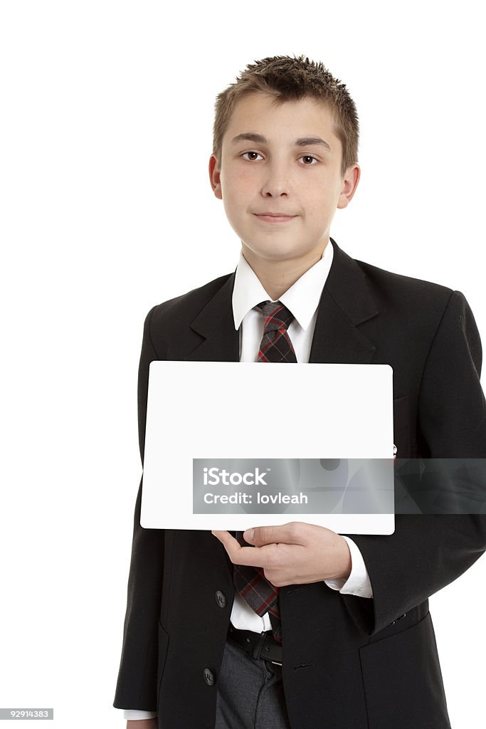 School student with sign  Blank Stock Photo