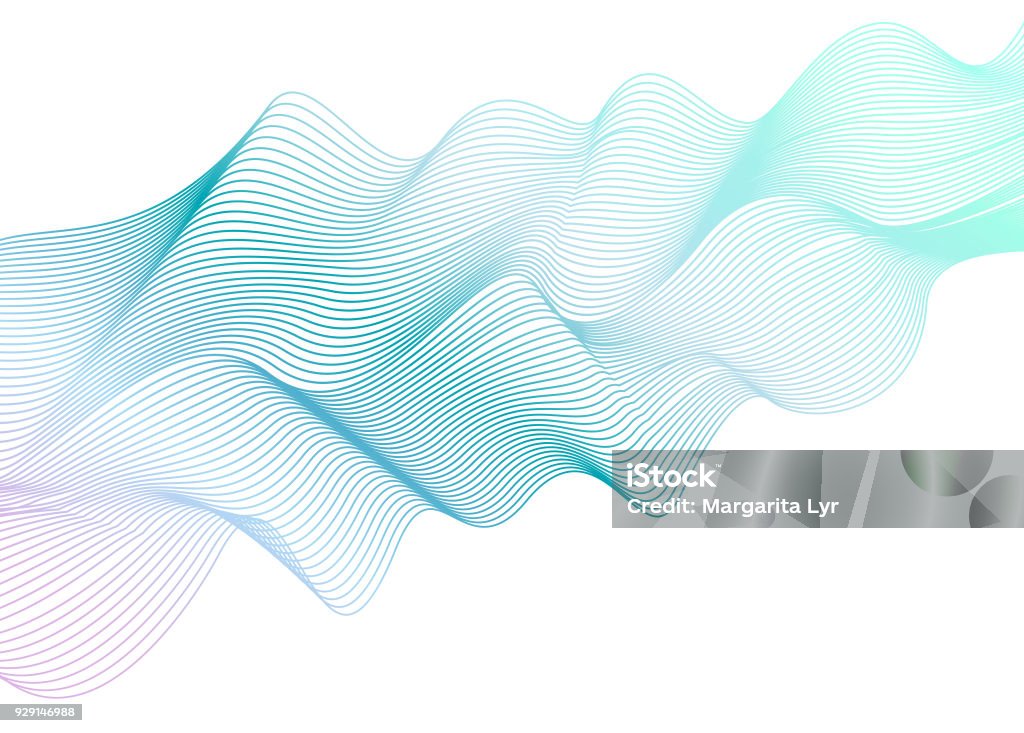 Abstract wavy striped pattern on white background. Vector light aquamarine wave. Line art design element. Elegant flowing shiny waves, ribbon imitation. EPS10 illustration In A Row stock vector