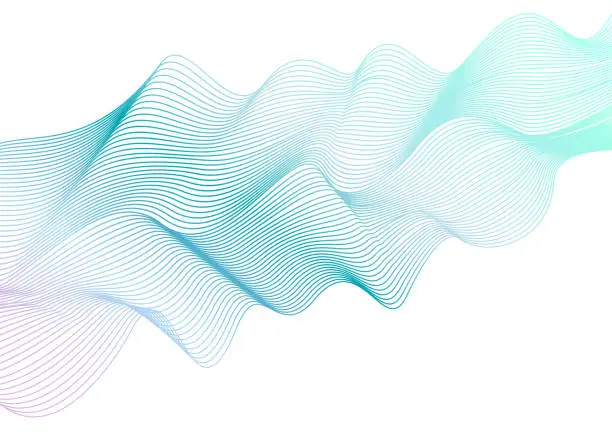 Vector illustration of Abstract wavy striped pattern on white background. Vector light aquamarine wave. Line art design element. Elegant flowing shiny waves, ribbon imitation. EPS10 illustration