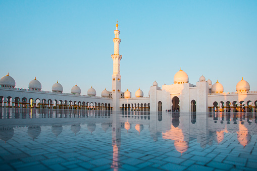 Eastern Mosque in evening sunlight. Beautiful destinations of united arab emirates.