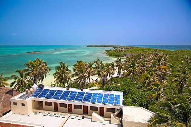 Isla Contoy, Mexico beach and solar roof from above