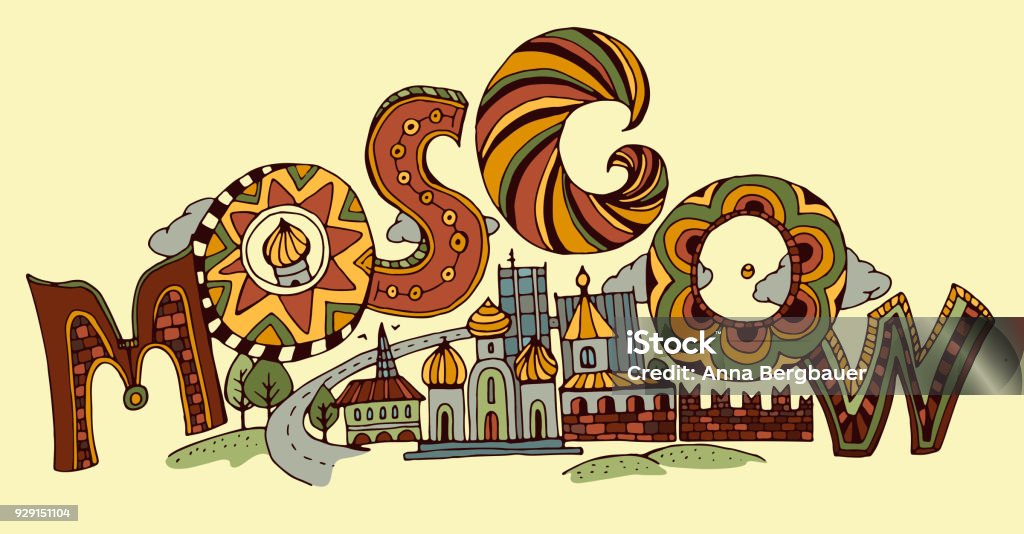 Mosc Hande Ilustración de Letras De Moscú Handdrawn y más Vectores Libres de ...