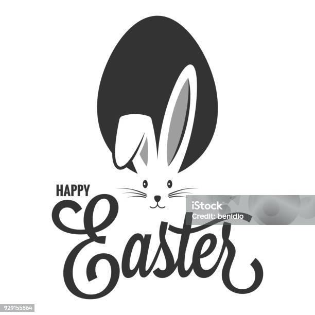 Easter Bunny With Egg Easter Rabbit Ears On White Background Stock Illustration - Download Image Now
