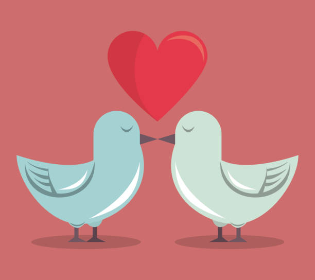 istock color background with heart and couple of pigeons 929158348