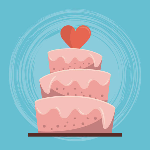 illustrazioni stock, clip art, cartoni animati e icone di tendenza di sfondo colorato di torta nuziale con cuore in cima - wedding reception wedding cake wedding cake