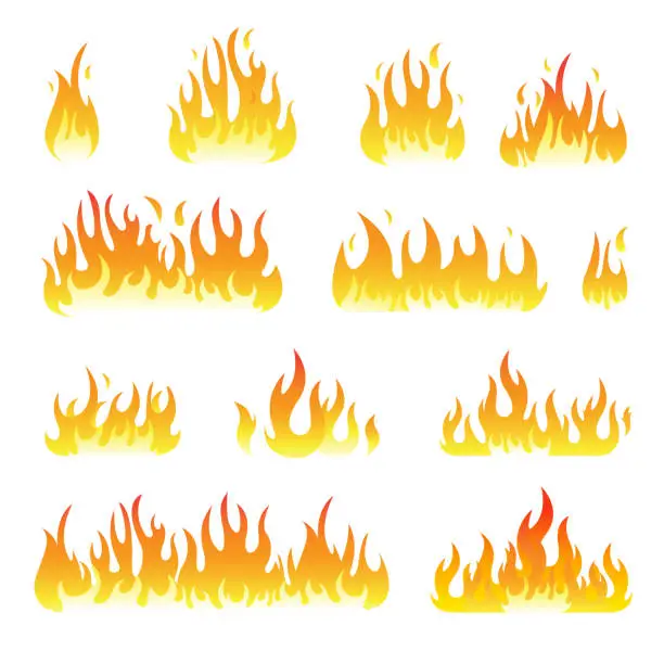 Vector illustration of Fire flames vector set isolated on black background