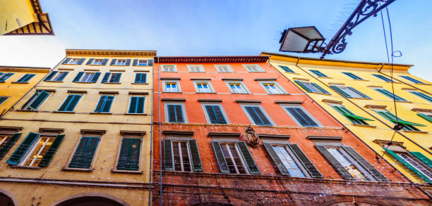 Spectacular view on the ancient buildings, in different colors, in Pisa