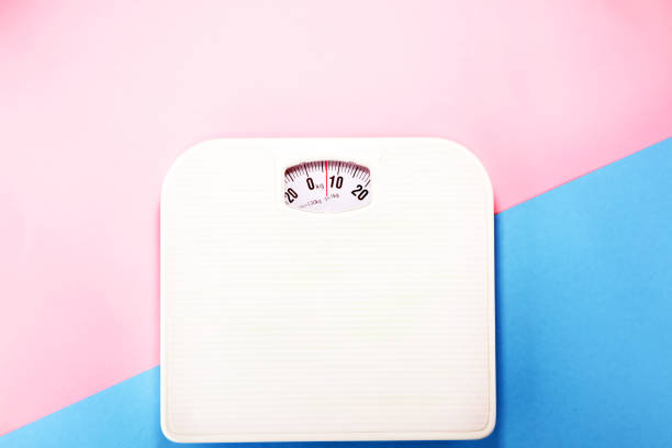 istock weight measure flat lay on colored paper. 929199424