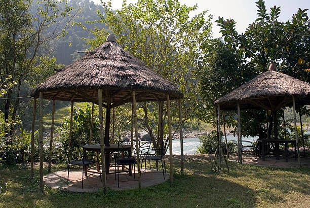 Gazebo near the River stock photo