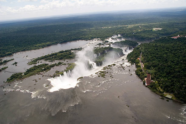 Aerial View of Iguazu Falls, One of the New Seven Wonders of Nature, in Brazil and Argentina.