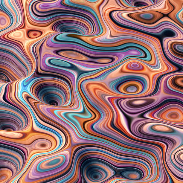 istock 3d render, abstract background, red blue wavy lines, smooth shapes, holes, macro texture 929211146