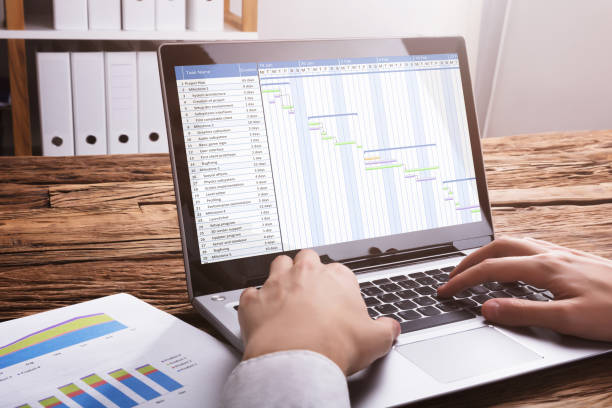 istock Businessperson Working With Gantt Chart On Laptop 929211622