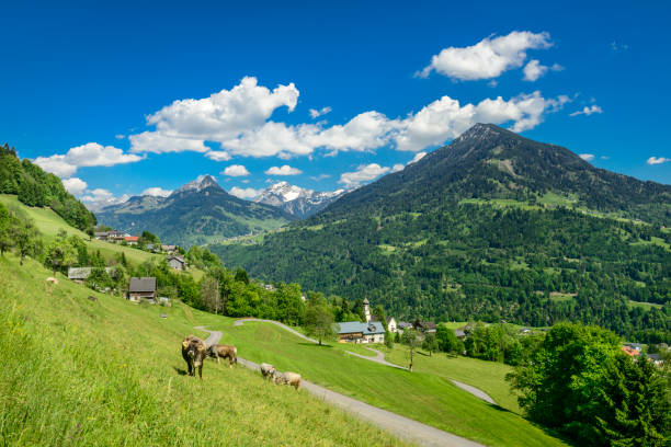 villaggio di montagna - vorarlberg foto e immagini stock