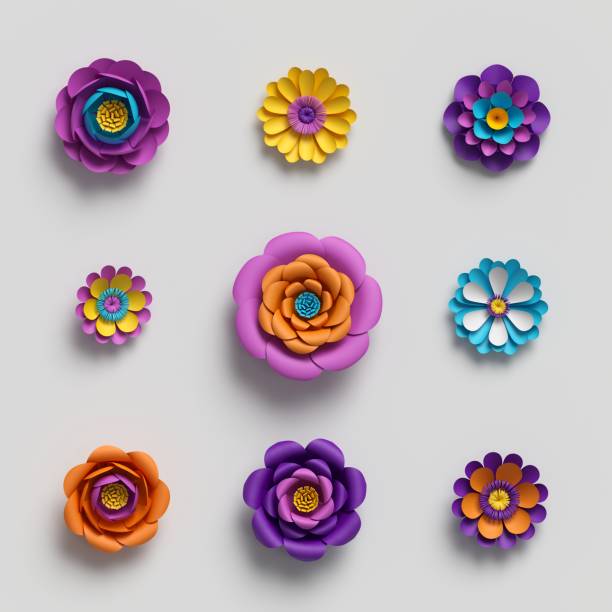istock 3d rendering, paper art, decorative flowers, floral background, botanical pattern, vivid candy colors, vibrant palette, isolated design elements 929215710