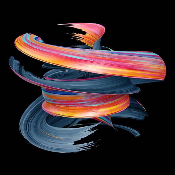 istock 3d rendering, abstract twisted brush stroke, paint splash, splatter, colorful curl, artistic spiral, vivid ribbon on black background 929216624