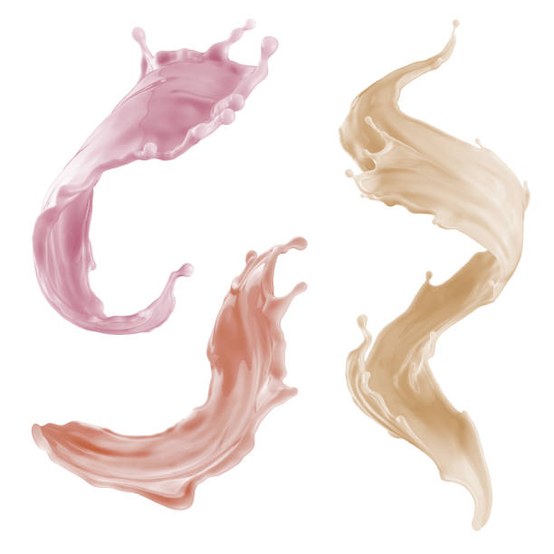 3d render, abstract liquid, smooth pastel splashes, smoothie drink, colorful wavy jets, food ingredients, natural colors, cosmetics fluid, isolated splashing clip art set