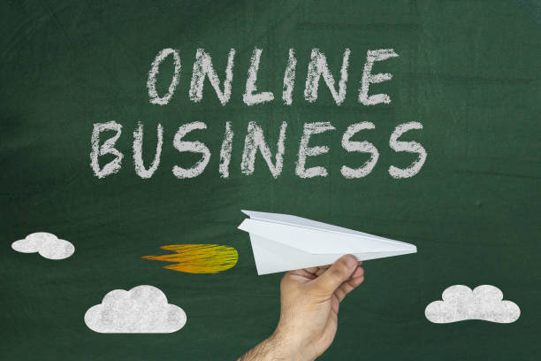 istock Online business words on blackboard 929222070