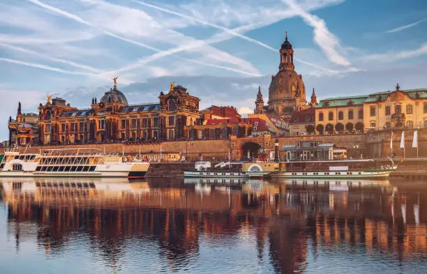 Photo of Dresden city skyline panorama at Elbe River and Augustus Bridge, Dresden, Saxony, Germany