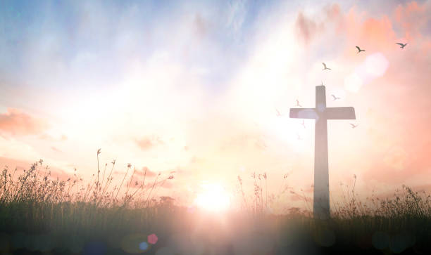 Good Friday concept The cross on meadow sunrise background religion god stock pictures, royalty-free photos & images
