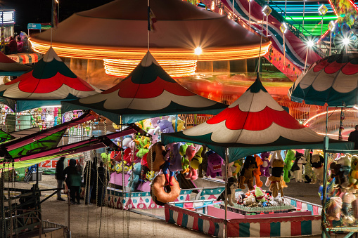 Amusement arcade at a traveling carnival.