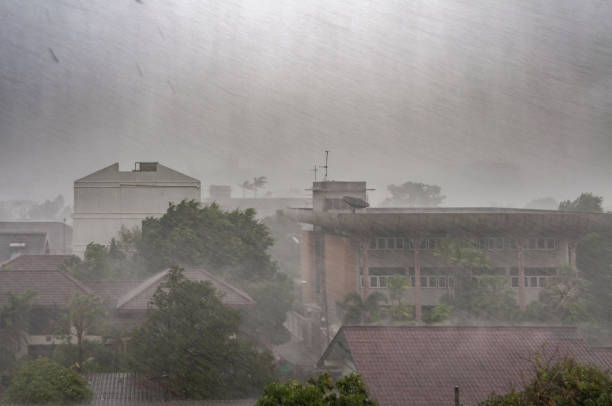 chuva torrencial tropical, em bangkok, tailândia - raining cats and dogs - fotografias e filmes do acervo