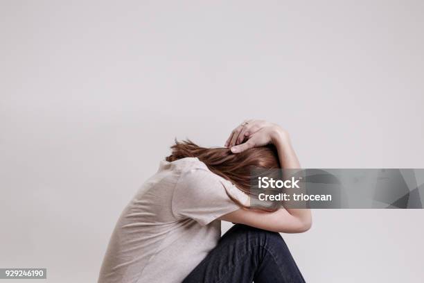 Portrait Of Lonley Depressed Woman Quiet Anxiety Concept Stock Photo - Download Image Now