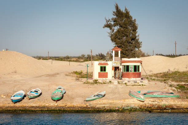 SUEZ CANAL / EGYPT - MARCH 19, 2012 - Egyptian soldiers pose at an outpost along the Suez Canal in Egypt, northern Africa.