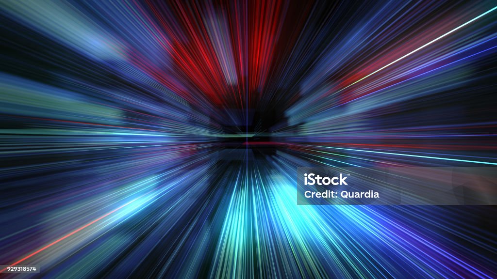 3D Futuristic abstract business and technology concept, super fast motion blur of light ray for background design. Travel science fiction wormhole at warp speed. 3D rendering Speed Stock Photo