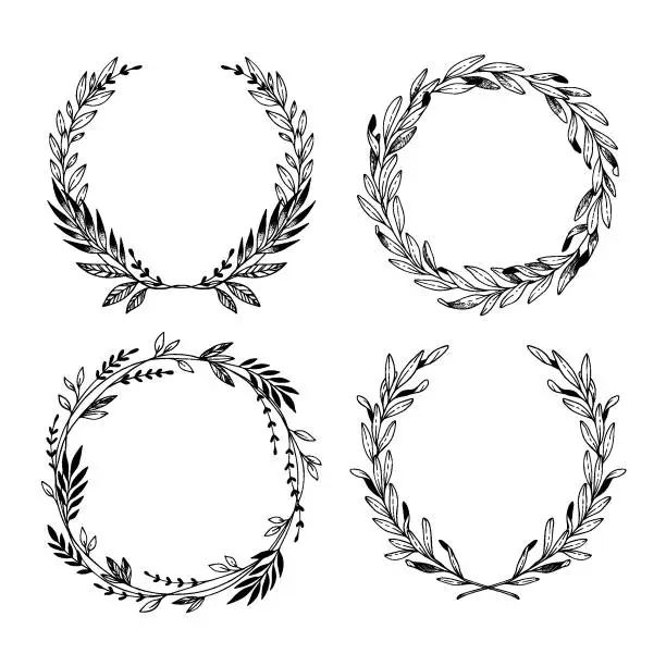 Vector illustration of Hand drawn vector illustration. Vintage decorative laurel wreaths. Tribal design elements. Perfect for invitations, greeting cards, blogs, prints and more.