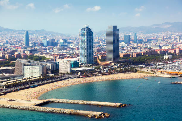 istock View of Barcelona from  the helicopter 929335780