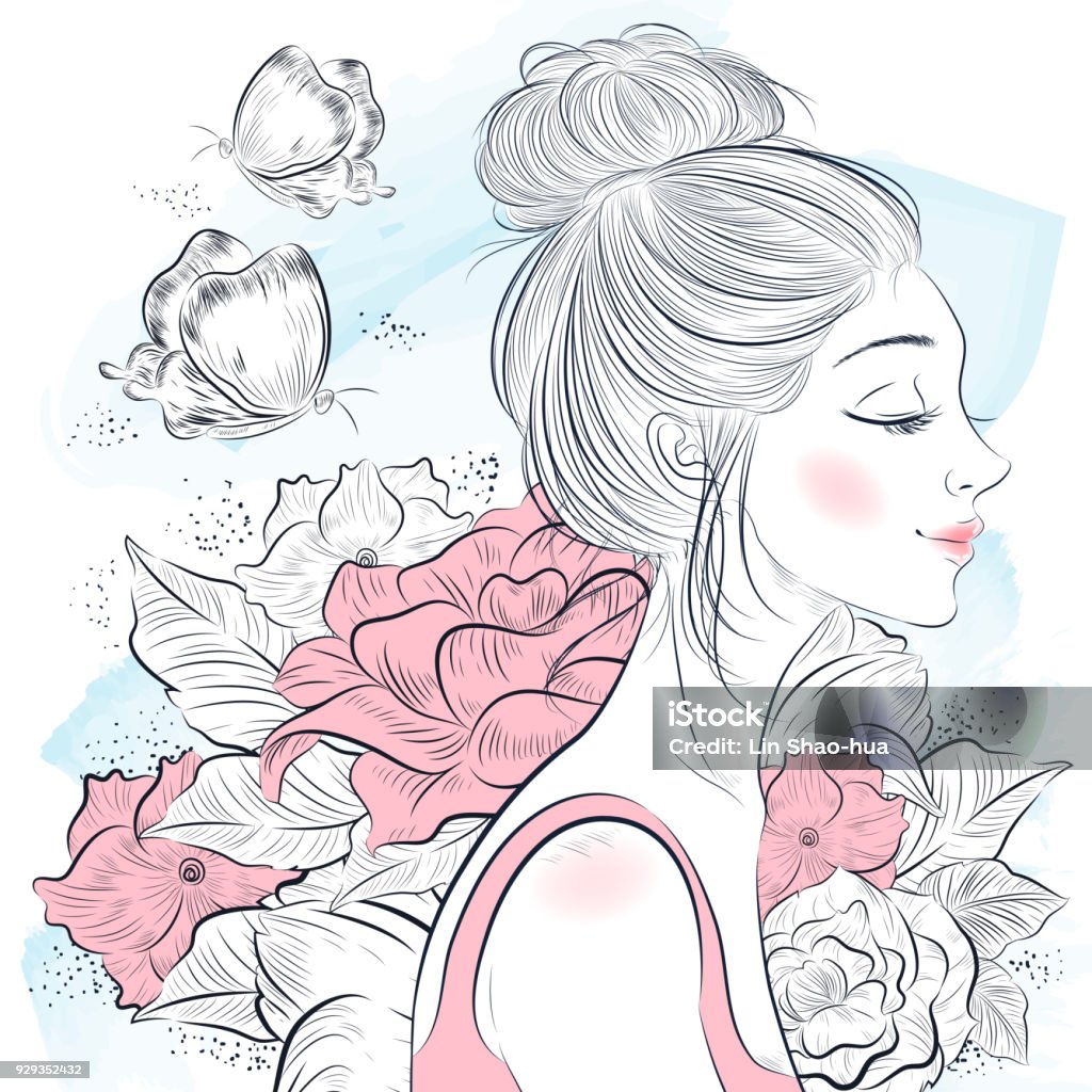 portrait of beautiful woman portrait of young beautiful woman wirh flowers Women stock vector