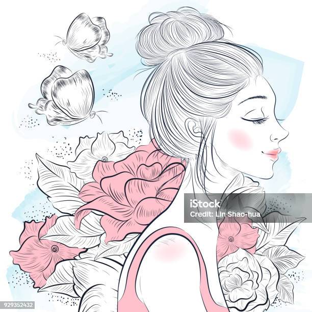 Portrait Of Beautiful Woman Stock Illustration - Download Image Now - Women, Drawing - Art Product, Teenage Girls