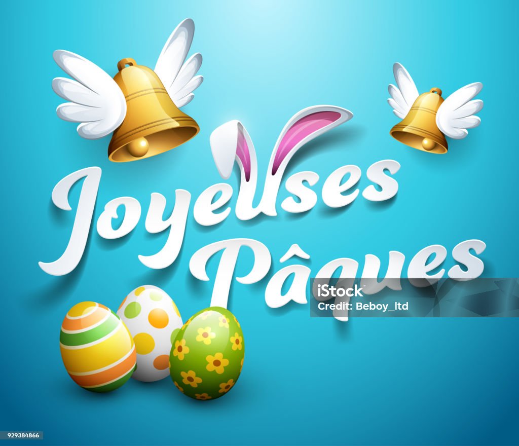 Joyeuses Pâques en Français : Joyeuses Pâques - clipart vectoriel de Cloche libre de droits